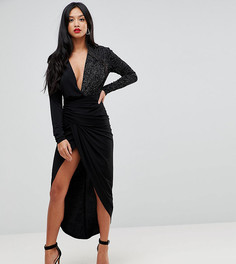 Платье макси с запахом спереди John Zack Petite - Черный