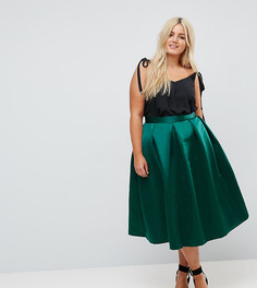 Пышная сатиновая юбка миди для выпускного Closet London Plus - Зеленый