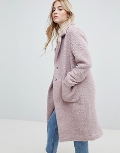 Фактурное пальто миди с добавлением шерсти New Look - Розовый