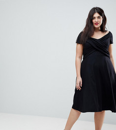 Приталенное платье миди с присборенной драпировкой ASOS CURVE - Черный