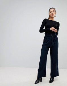 Широкие брюки с присборенной талией PrettyLittleThing - Темно-синий
