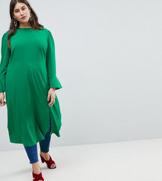 Платье миди с разрезом и рукавами клеш ASOS CURVE - Зеленый