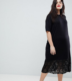 Платье-футболка миди с кружевным низом ASOS CURVE - Черный