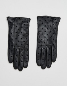 Кожаные перчатки с принтом Boardmans - Черный