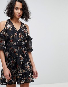 Платье мини с оборками и цветочным принтом AllSaints - Черный