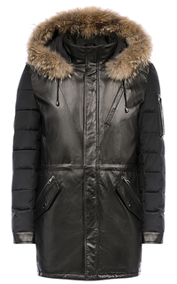 Комбинированная куртка из натуральной кожи с отделкой мехом енота Al Franco