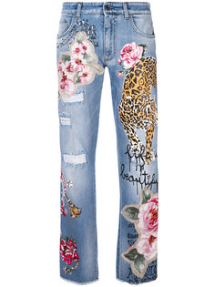 прямые джинсы с заплатками с принтом Dolce & Gabbana