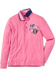 Рубашка поло Regular Fit с длинными рукавами (ярко-розовый) Bonprix