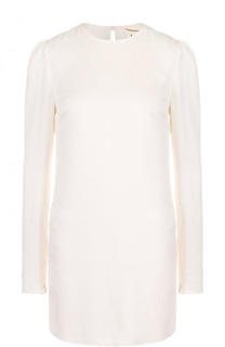 Однотонное шелковое мини-платье с длинным рукавом Saint Laurent