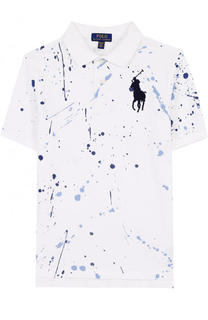 Хлопковое поло с принтом и логотипом бренда Polo Ralph Lauren