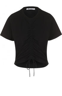 Однотонная хлопковая футболка с драпировкой T by Alexander Wang