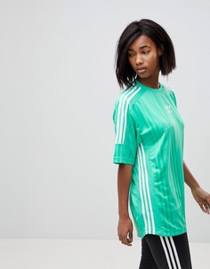 Зеленая трикотажная футболка с тремя фирменными полосками adidas Originals - Зеленый