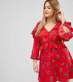 Чайное платье на пуговицах с цветочным принтом и оборкой Influence Plus - Мульти