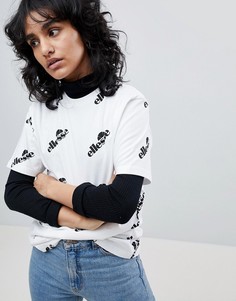 Футболка бойфренда со сплошным принтом логотипа Ellesse - Белый