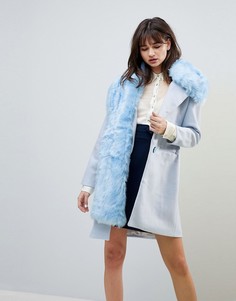 Oversize-пальто с добавлением шерсти и воротником из искусственного меха Cubic Grace - Синий