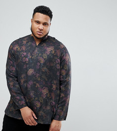 Рубашка классического кроя с цветочным принтом и V-образным вырезом ASOS PLUS - Черный