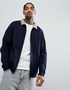 Темно-синяя трикотажная куртка Харрингтон ASOS - Темно-синий