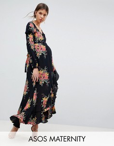 Платье макси с длинными рукавами и цветочным принтом ASOS MATERNITY - Мульти