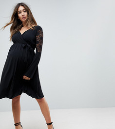Приталенное платье миди с кружевными рукавами Bluebelle Maternity - Черный