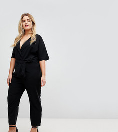 Комбинезон с запахом и поясом ASOS CURVE - Черный