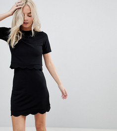 Платье мини с укороченным топом и фигурным краем ASOS PETITE - Черный