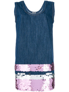 короткое джинсовое-платье с украшением из пайеток Miu Miu