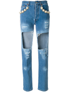укороченные джинсы с вырезами  Forte Couture