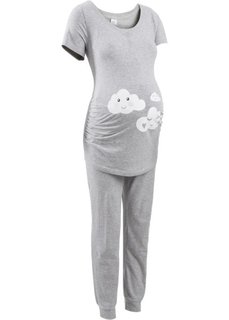 Пижама для будущих и кормящих мам (светло-серый меланж/белый с рисунком) Bonprix