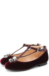 Текстильные туфли с кожаным ремешком и кристаллами Il Gufo