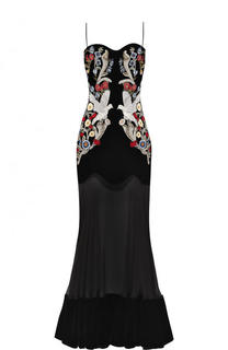 Платье-бюстье с полупрозрачной вставкой и контрастной вышивкой Alexander McQueen