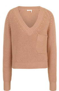 Шерстяной пуловер фактурной вязки с V-образным вырезом Chloé