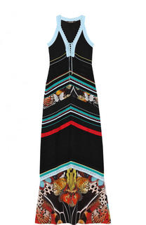 Вязаное платье-макси с шелковой вставкой Roberto Cavalli