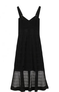Шелковое платье-миди с прозрачной оборкой Alexander McQueen