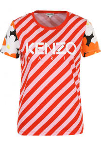 Хлопковая футболка в полоску с логотипом бренда Kenzo