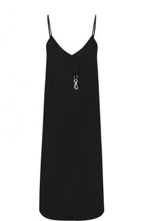 Однотонное платье-миди с V-образным вырезом Mm6
