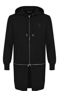 Удлиненная хлопковая толстовка на молнии с капюшоном Alexander McQueen