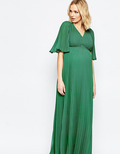Плиссированное платье макси с глубоким вырезом для беременных ASOS Maternity - Зеленый