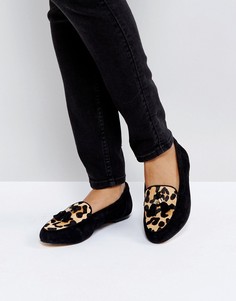Замшевые туфли с леопардовым принтом на вставке Office Fedora - Черный