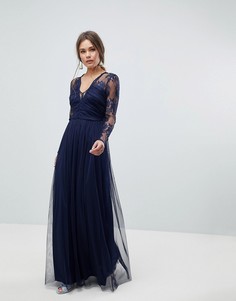 Платье макси с длинными рукавами ASOS - Темно-синий