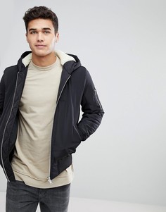 Черный бомбер на подкладке из искусственного меха с карманом MA1 от ASOS - Черный