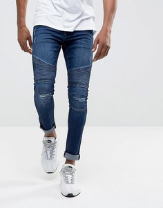 Супероблегающие байкерские джинсы цвета индиго с покрытием DML - Синий