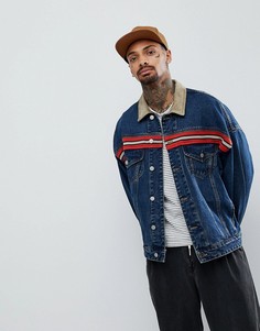 Свободная джинсовая куртка с воротником из искусственной замши ASOS - Синий