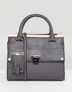 Темно-серая сумка-тоут с эффектом змеиной кожи и клапаном Dune - Серый