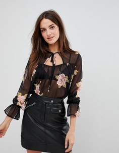 Блузка с цветочным принтом и завязкой Influence - Черный