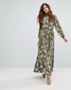 Платье макси с принтом перьев Vero Moda - Зеленый