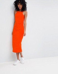 Оранжевое вельветовое платье миди ASOS - Красный