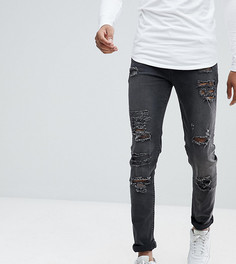 Черные выбеленные джинсы скинни из денима плотностью 12,5 унц ASOS TALL - Черный