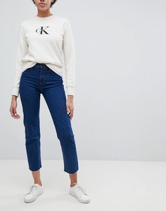 Джинсы прямого кроя с завышенной талией и необработанным краем Calvin Klein Jeans - Синий