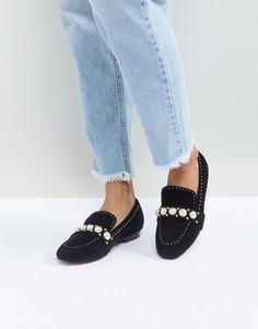 Замшевые лоферы с отделкой искусственным жемчугом Carvela Leighton - Черный