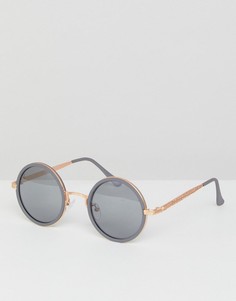 Круглые солнцезащитные очки с золотистой металлической отделкой ASOS - Серый